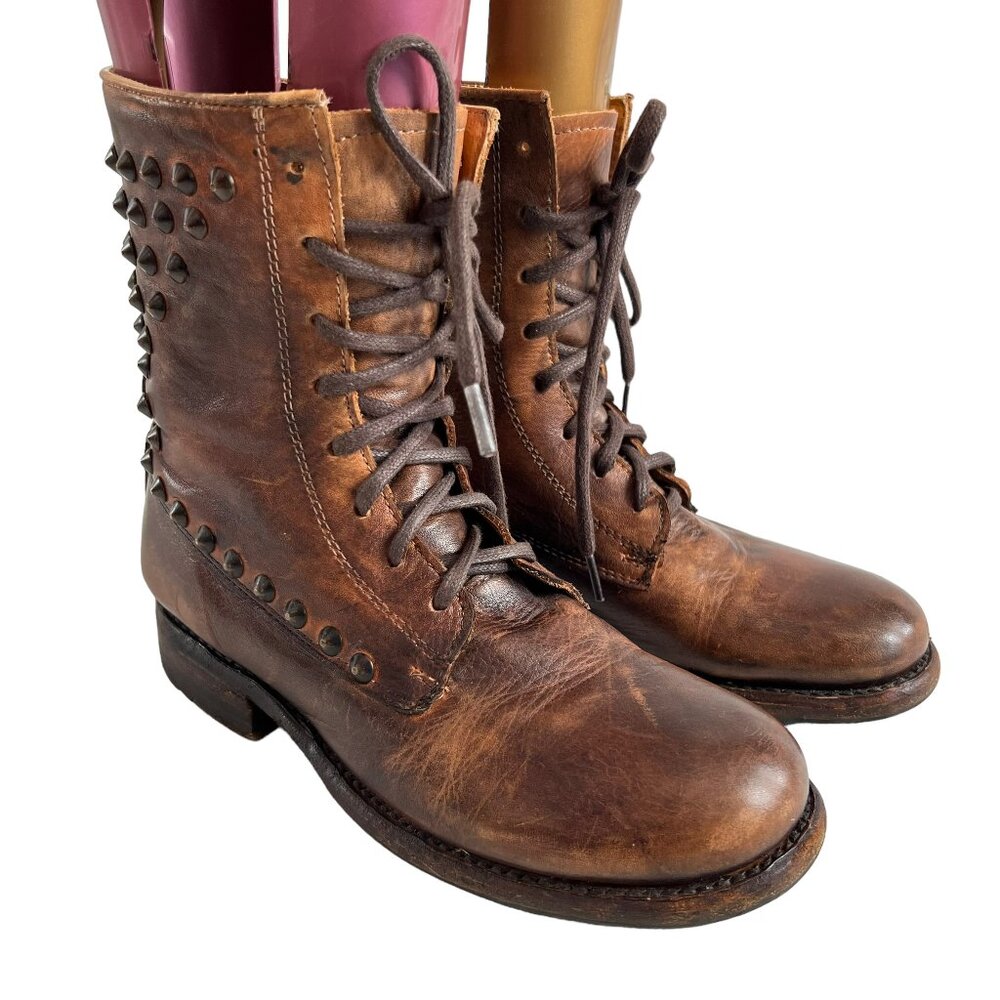 Bed Stu boots brown leather size 7.5 womens studded distressed 8 eye lace up